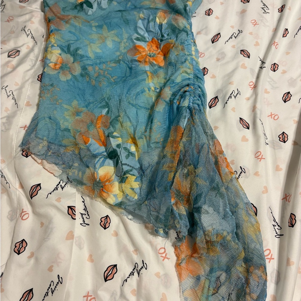 Floral Blue and Orange Hulter Top